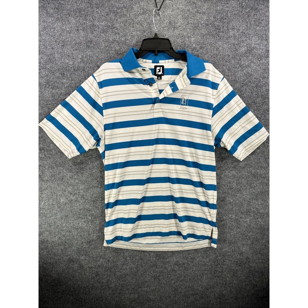 FootJoy Golf Polo TPC Sawgrass Men’s Small Striped Blue White Performance